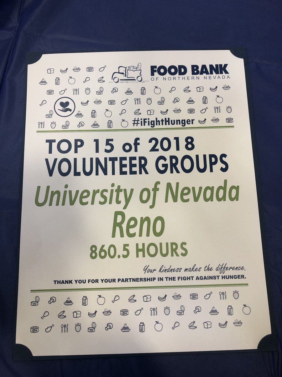 nevadacse's tweet photo. Congrats @unevadareno students and staff! You gave 860.5 volunteer hours to the @foodbanknn this past year making you #2 on the group board. #iFightHunger #iLeadNevada #VolunteerAppreciationWeek https://t.co/8qwUoFjmyy