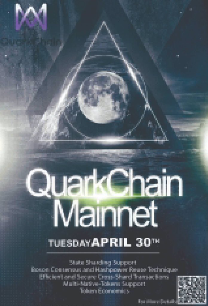 Quark_Chain's tweet photo. QuarkChain Mainnet will launch at 4/30! 🗯♥️

Singularity v1.0: A New Era Of The Next Generation of Blockchain Universe

Also don't forget QuarkChain Guardian Plan is ongoing! Thank you for your supporting! https://t.co/LYOAWLAs3X