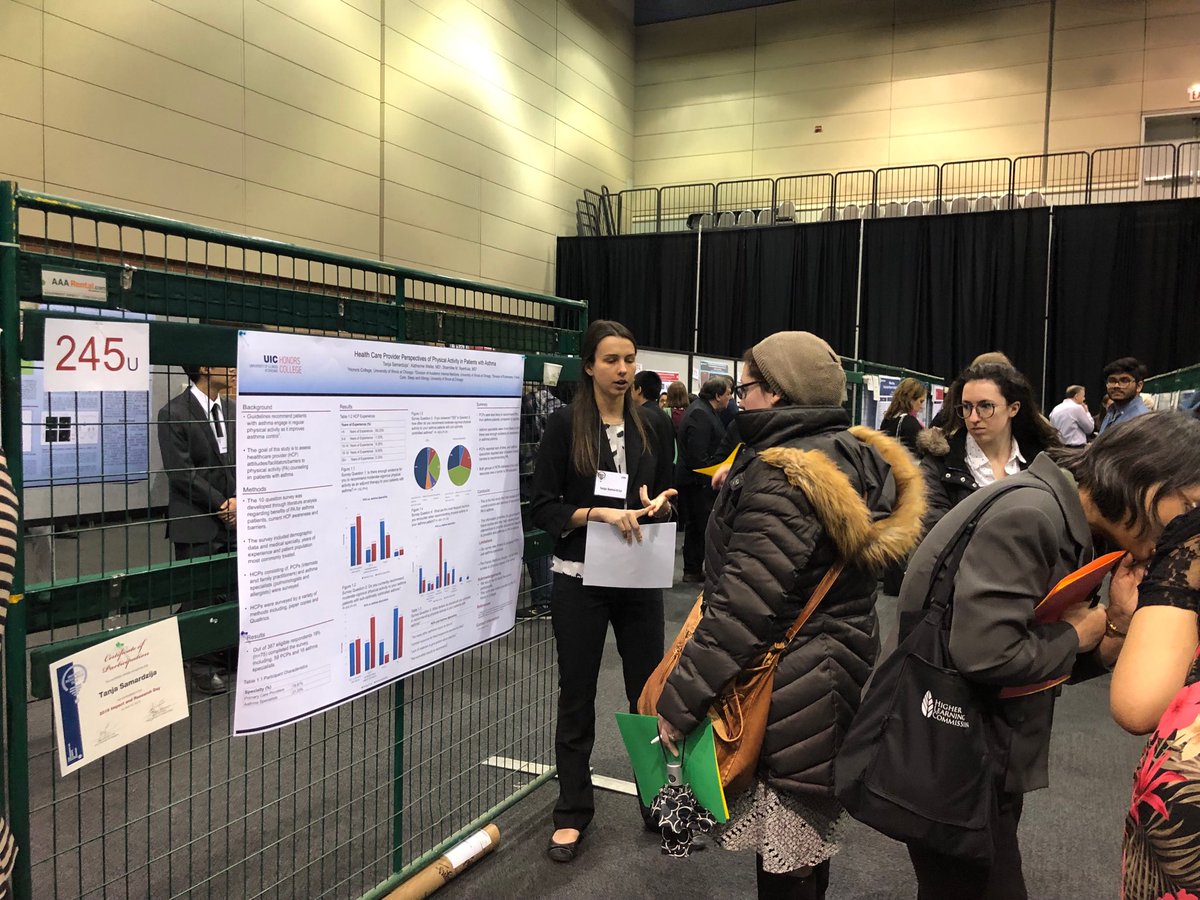 Congrats to my student for getting 3rd place for our poster at #UIC Impact and Research Day for our work in health care provider perspectives of physical activity for patients with #asthma.