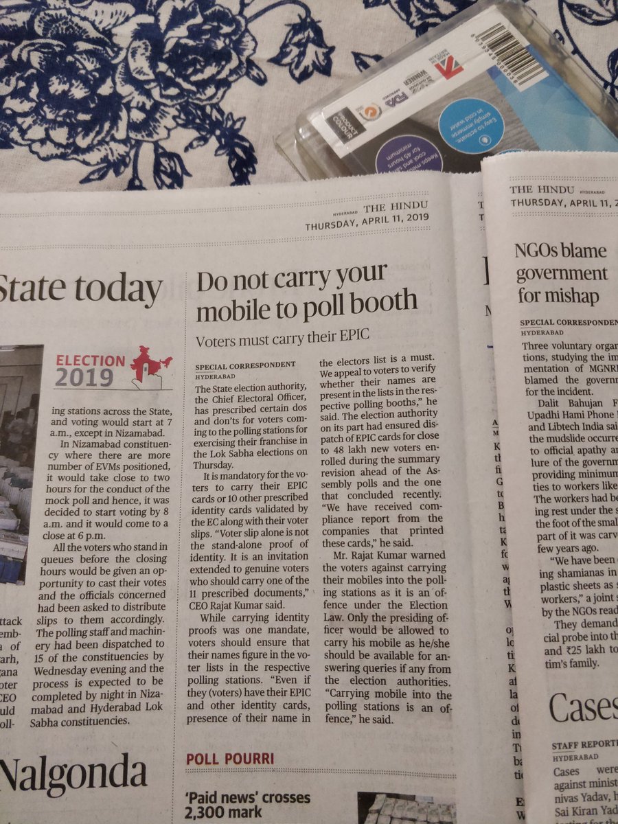 svsashank's tweet photo. Disappointed with @the_hindu for irresponsible subediting on Election day.
Epic is not mandatory to be carried to poll booth. Carrying a prescribed identity is mandatory.

Story reads correctly but headline is wrong. On election day, propagating damaging myths is irresponsible. https://t.co/KdL5n5aOF5