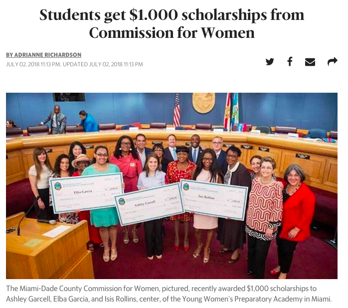MiamiDadeWomen's tweet photo. Know a senior at Young Woman's Preparatory Academy? She can reach our Director at Laura.Morilla@miamidade.gov for a scholarship application #YWPA 2019 
#MiamiDadeWomen @YWPAMONARCHS https://t.co/1iwPff4Ys5