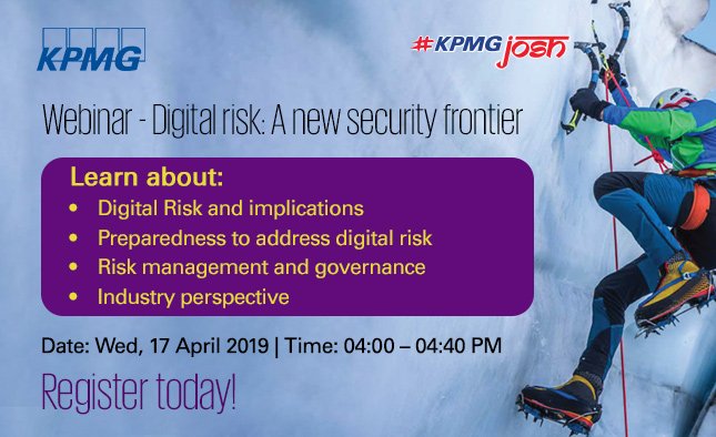 KPMGIndia's tweet photo. Webinar | Going #digital is inevitable, but #digitalrisk is not. Have you weighed the risks in your digital transformation journey? Listen to expert perspectives in our webcast on Wednesday, 17 April. Register now https://t.co/6Cc5PjS09P | @AtulGup15843145 https://t.co/rjEGHfWBbc