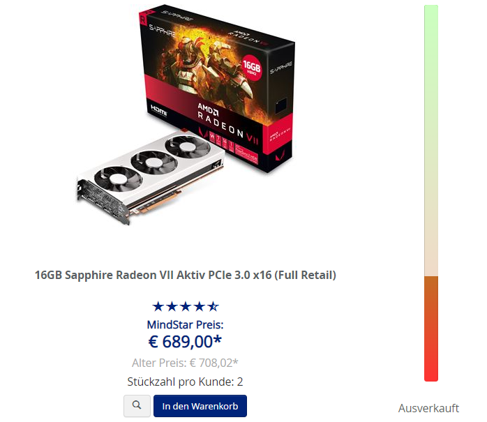 AMD_Deutschland's tweet photo. Noch sind ein paar #Sapphire #RadeonVII im @Mindfactory_de #MindStar für 689€ verfügbar! https://t.co/37CoeMgn5x https://t.co/EcvkcBLkcM