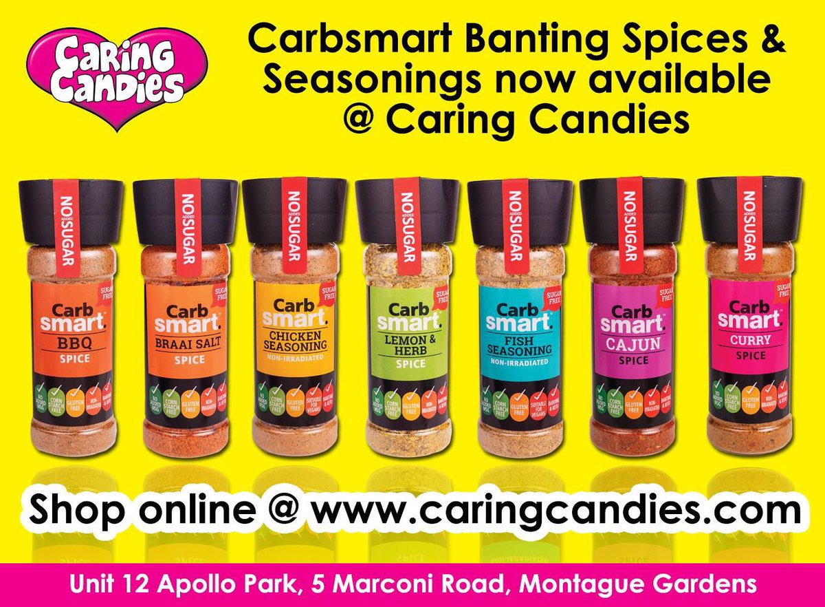 Carbsmart1's tweet photo. Our low carb, banting friendly, sugar free NEW Spice Range now available at Caring Candies Sugarfree, Diabetic, Low Carb and Banting Products!
Try them all! 😄
#carbsmartsa #lowcarb #noaddedsugar #lchf #bantingfriendly #nostarchfillers #glutenfree #keto #spicerange https://t.co/uLfCXWKJgp