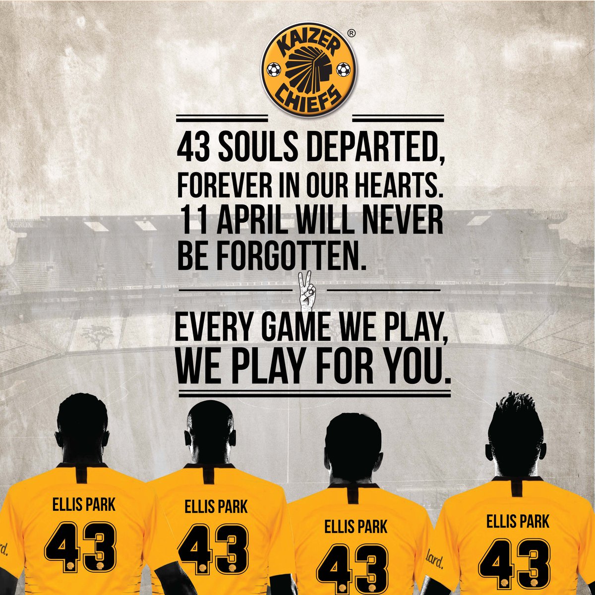 KaizerChiefs's tweet photo. 43 Souls Departed. 

We will never forget you.

Every game we play, we play for you. https://t.co/nsGhBznC4z