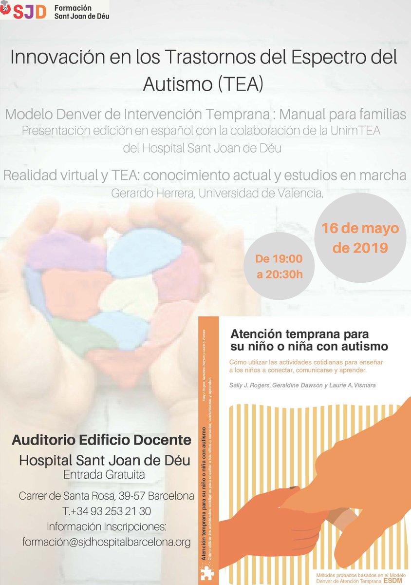 FedCatAutisme's tweet image. Des de l'Hospital Sant Joan de Déu @SJDbarcelona_es ofereixen formació gratuïta per a cuidadors i professionals el pròxim 16 de maig a les 19:00. Podeu inscriure-us a: 

formacion.sjdhospitalbarcelona.org/es/especialida…