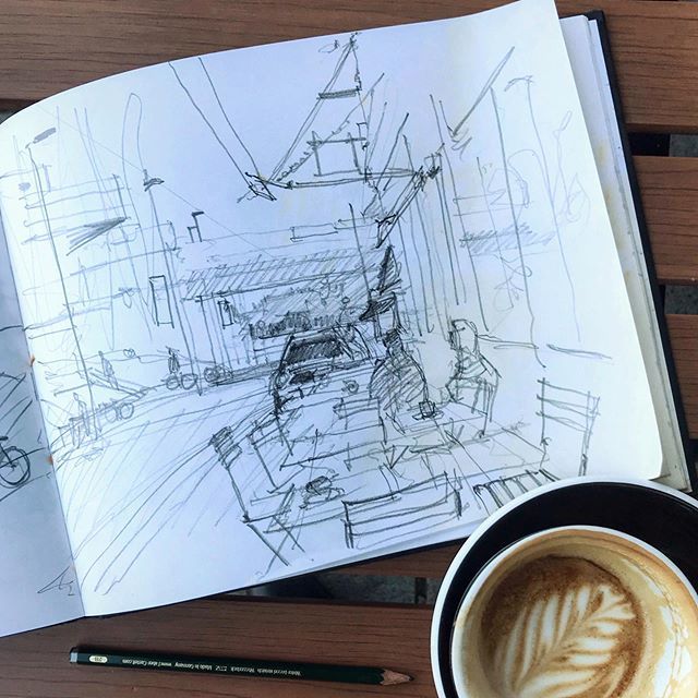JonathanBrayArt's tweet photo. The many cafes of Brockley, SE4 (with obligatory flat white). #Brockley #sketchbook #london #se4 #drawing #southlondon #brownsofbrockley https://t.co/Y5XrGt6tV9 https://t.co/paBOCdGK6K