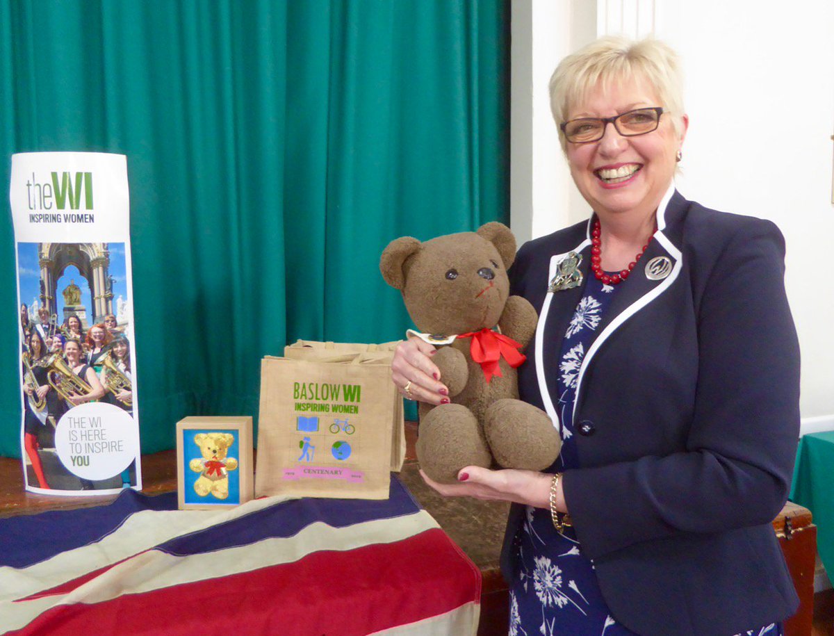 BaslowWI's tweet photo. Lynne Stubbings NFWI Chair @WomensInstitute @WILifemagazine @DerbyWIs @LizMangle visited Darlings @BaslowWI her talk was entitled 'My life in the WI'. Great to welcome her she seemed pleased to meet our mascot - Baslow Bear! #Baslow https://t.co/f9V2goGtTJ