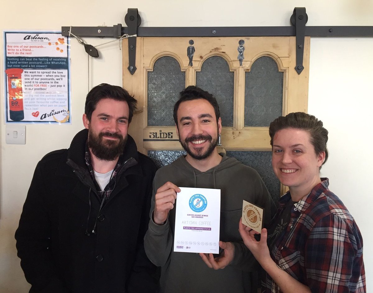 Congratulations to  local independent businesses @11coffeeandco @artisan_coffee (pictured) and @PickleandRye on becoming Sheen's plastic free champions! #plasticfree #plasticfreecommunities @sascampaigns #shoplocal