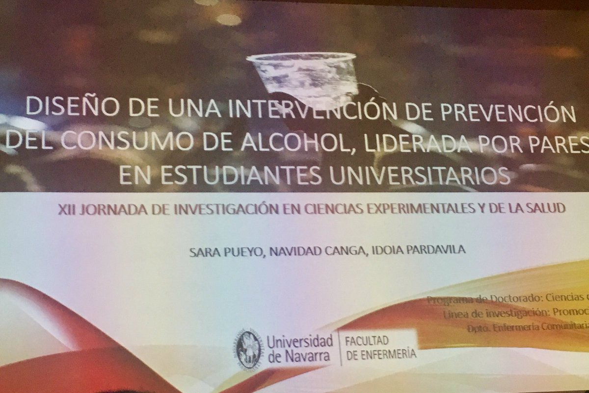 MariaPueyoG's tweet photo. Sara Pueyo, phD student de @enfermeriaunav, presenta en la XII Jornada de Investigación en Ciencias Experimentales y de la Salud @unav su investigación sobre un Programa de Pares para reducir el consumo de #alcohol en estudiantes universitarios ... 🧵.... https://t.co/luNizQHcXu