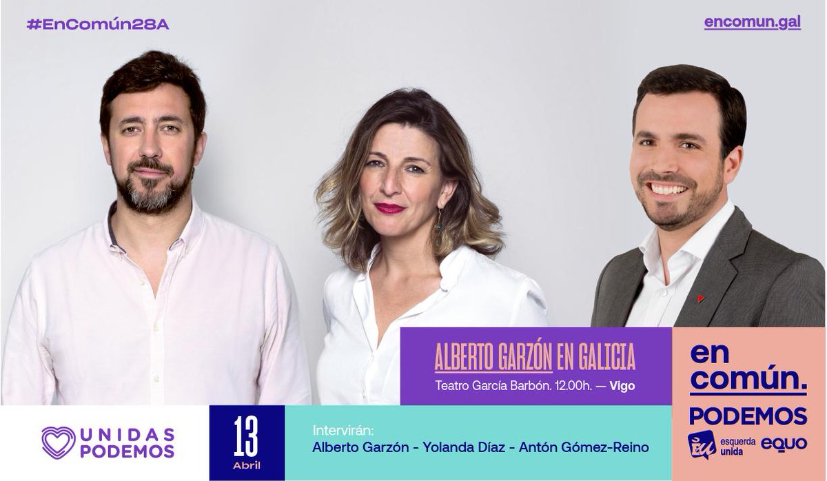 sumargalicia's tweet photo. Este sábado estaremos xunto a @agarzon en Vigo para seguir construíndo en común un futuro digno para Galicia. Contamos contigo! 😊🙌🏽

📢 Non faltes! #EnComún28A https://t.co/8NH024RC5V