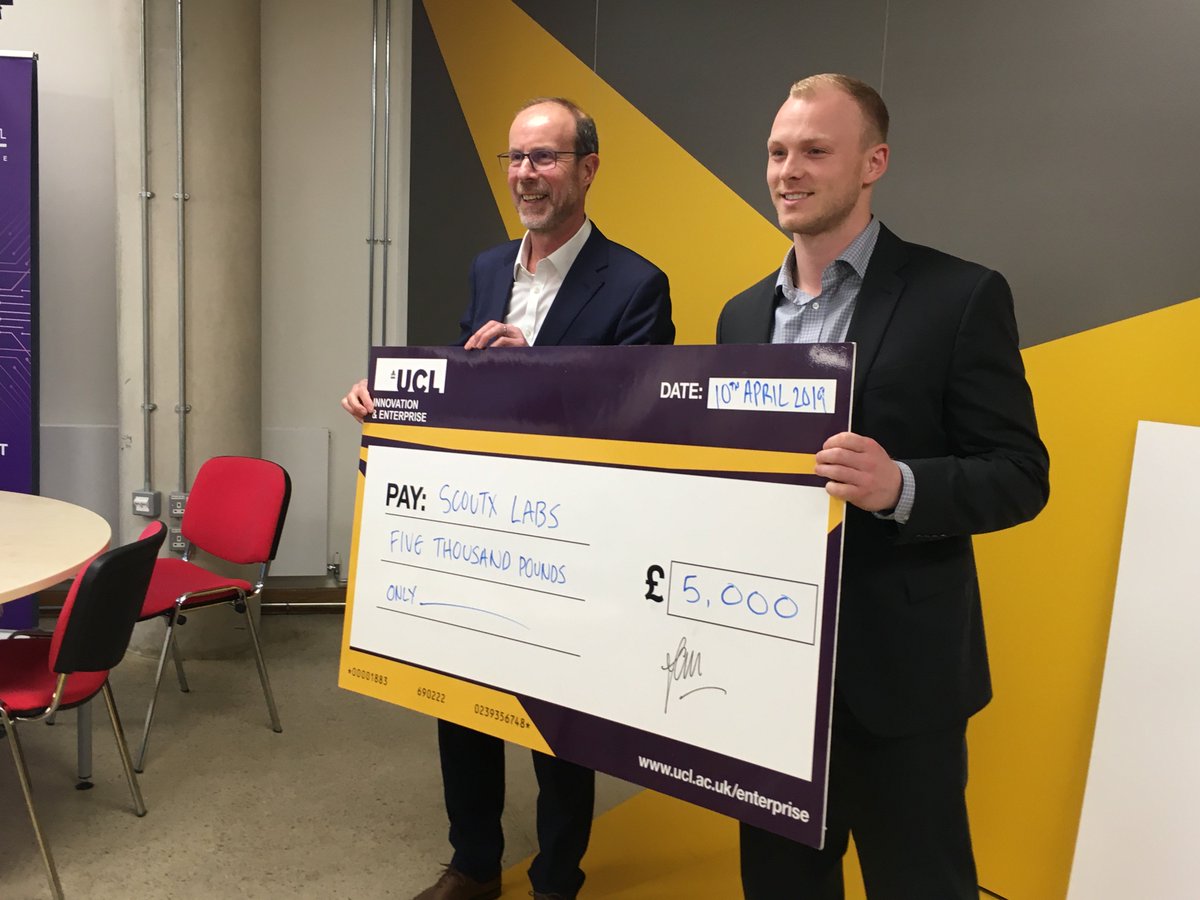 UCLEnterprise's tweet photo. Our 2nd place winner is... ScoutX Labs! This team have developed an accurate, yet fun, device than can detect spiked drinks.
ScoutX Labs also won our Explore £5,000 competition last term, so we are super proud of how far they have come!
#Launch1000 #UCLHomeGrown #Entrepreneur https://t.co/MRMw81dt13