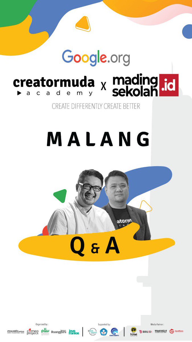 maarifinstitute's tweet photo. Sesi Mading Talks #creatormuda Academy "Anak Muda Bisa Apa?" Bersama Khelmy K Pribadi dan Oktora Irahadi #madingsekolah @helmypribadi @cameoproject_ @PeaceGenID @ruangguru @lovefrankieco @SiBerkreasi https://t.co/TdrGvuEqWE