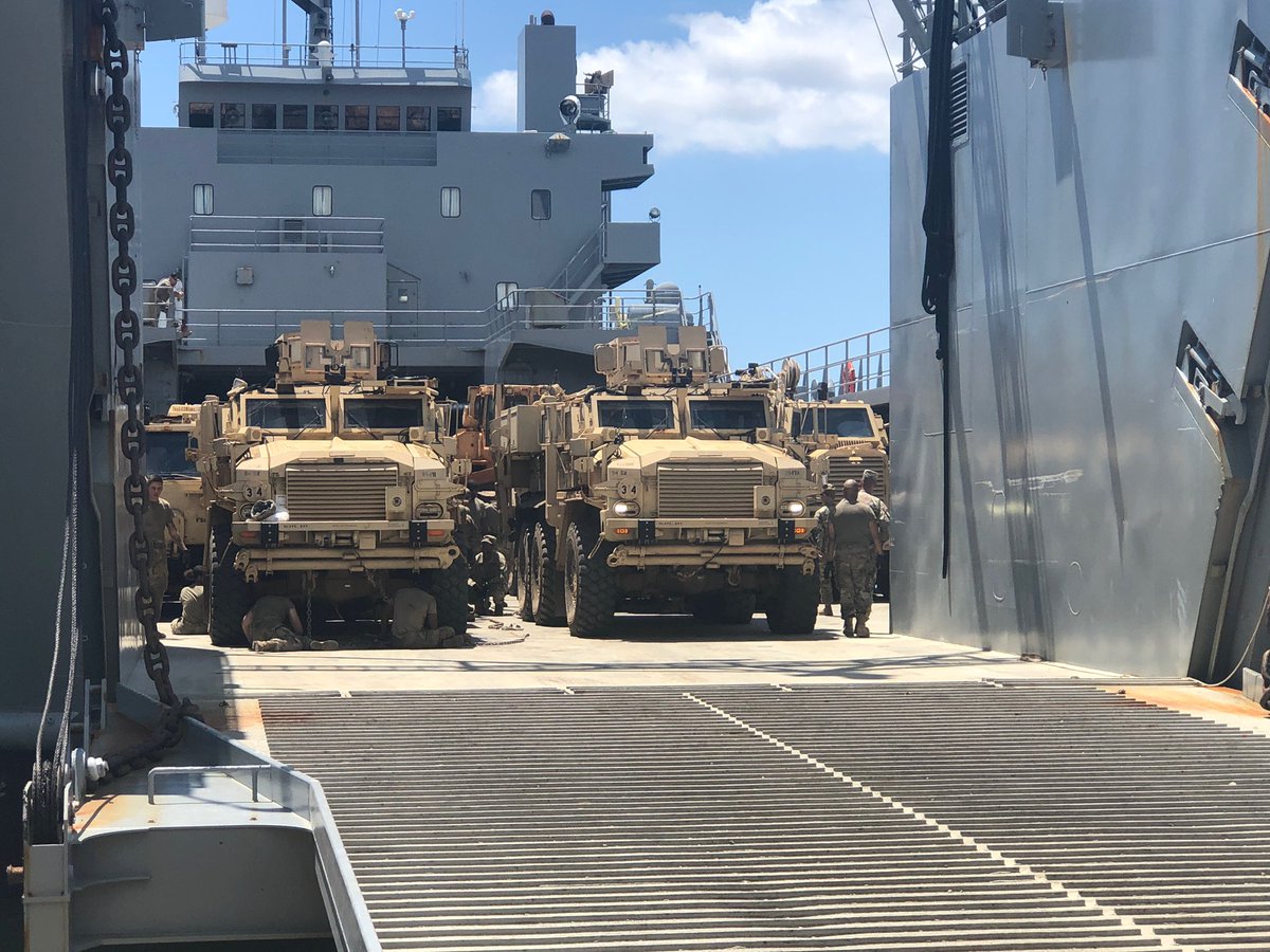 130thEngBde's tweet photo. After long days of preparation, the 130th #Engineer Brigade sends off several vehicles and equipment for the upcoming exercise at the Pohakuloa Training Area on the Big Island of Hawaii. 

Packed at the port ✔️

#combatready #engineersofthepacific @8thTSC @USARPAC https://t.co/u5WQM2Kccv