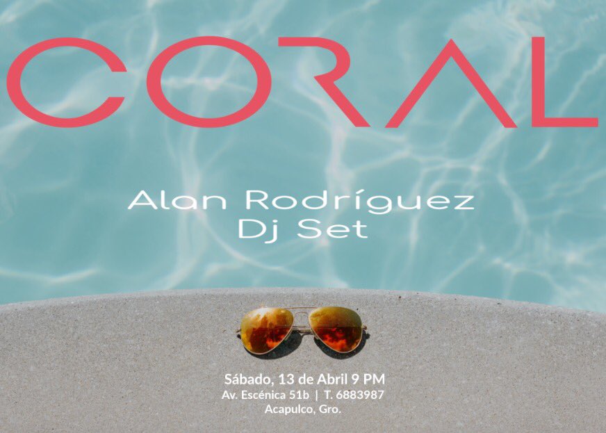 Sábado 13 de abril tenemos #dj invitado @alanrodzpe para disfrutar unos #drinks coquetos reservaciones ☎️ 6883987 av escenica51b                                                        .......                                                            #coral #acapulco #restaurant