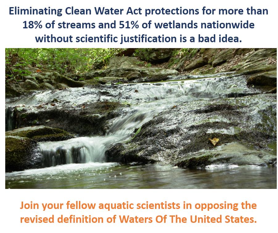 ForTheRivers's tweet photo. Please RT: Individual sign-on for U.S. aquatic scientists to oppose the revised definition of #WOTUS. Read and sign by 4/14: https://t.co/fzSh1UYNUf #DirtyWaterRule https://t.co/I5z07hgas6