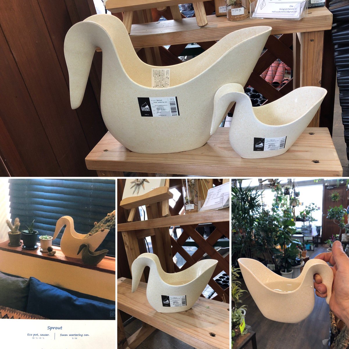 ファニープランツ Twitterissa スワン 型のオサレな器入りました これ 水を入れたら水差しになります ジョーロを置くと生活感でますが これならお洒落に置いておけますね 親子サイズございます 大1リットル 小250ミリくらい入ります Funnyplants