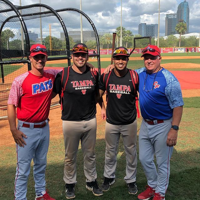 JonKoenigsfeld's tweet photo. Pats for life! Great to catch up with @ytorrealba9 and @loum_13 at University of Tampa today! #CFBaseball #Pats https://t.co/ndKHBTC4mR https://t.co/azGWv9hdp1