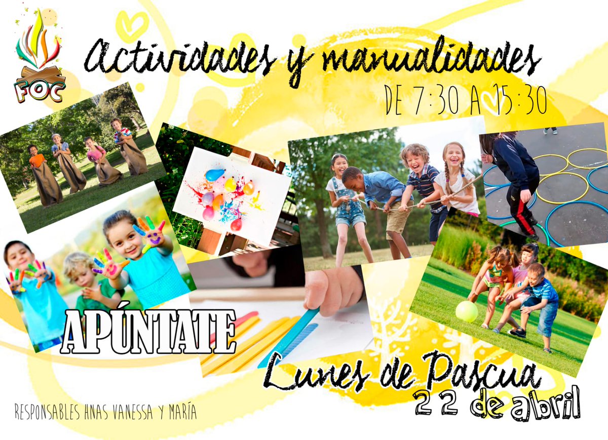PurezaSantaCruz's tweet photo. El  lunes 22 de Abril, día en que aún no hay clases, pues estamos celebrando la Pascua, el grupo de FOC ofrece a todo el que desee apuntarse una  jornada de juegos y deportes. ¡Inscríbete! https://t.co/qytj9lR3JJ