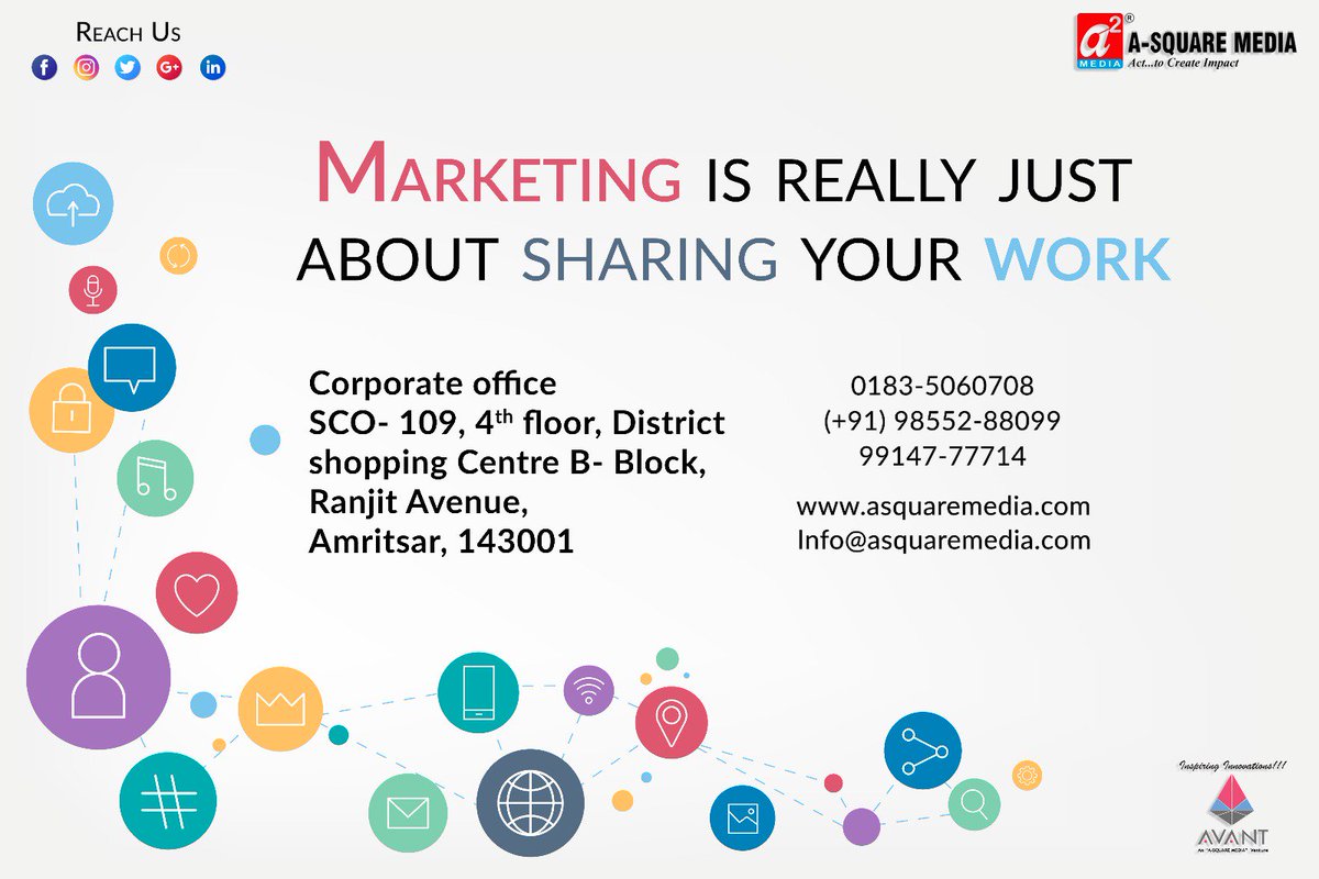 AvantMediaTech's tweet photo. "Marketing is really just about sharing your work."  #Asquare #Avant #marketing #onlinemarket #digitalmarketing #FM #webdesign #creative #webdevelopment #graphicsdesign #branding #indoorPrinting #outdoorPrinting #advertisement #socialmedia 
📱: (+91)9855288099, 0183-5060708 https://t.co/M6qLW68Vgh