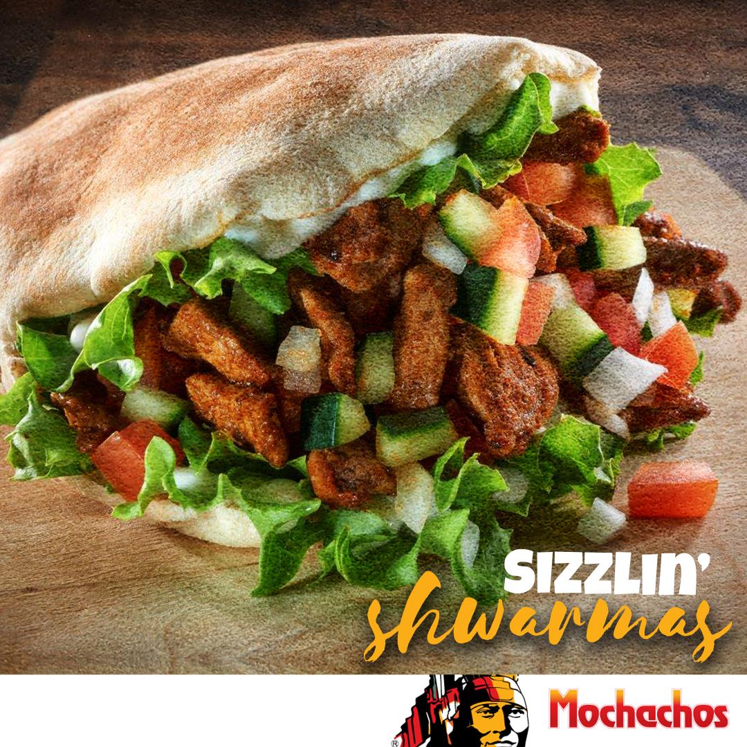 Mochachos's tweet image. Looking for something #Mexelente to eat for lunch? 😋 Visit your nearest Mochachos branch for a Chicken or Rump Steak #Shwarma from only R49.90!