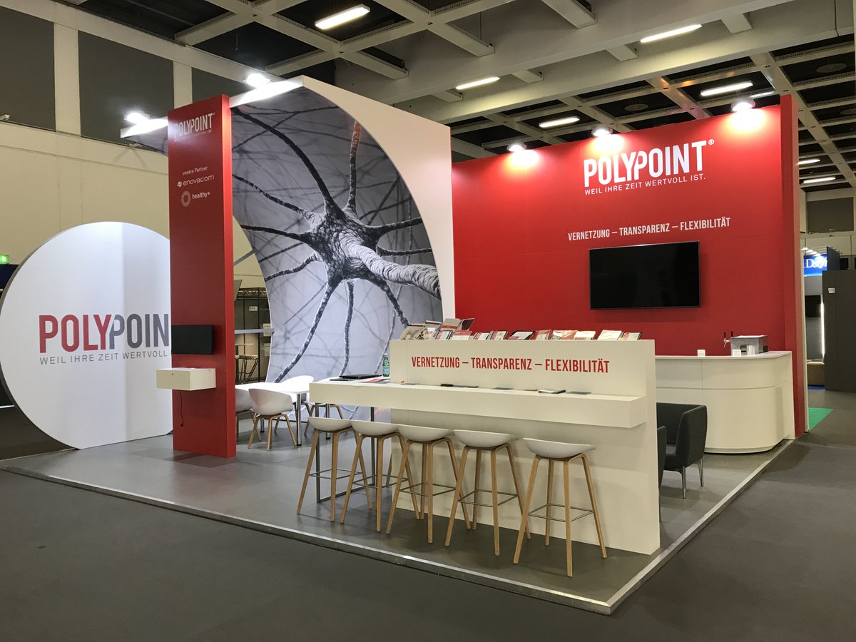 polypoint's tweet photo. Nach dem gestrigen Tag mit vielen Besuchern und intensiven Gesprächen, strahlt der Stand heute wieder frisch für den letzten Tag der #dmea19. Wir freuen uns auf Ihren Besuch in Halle 3.2, Stand B-110. @DMEA_health #polypoint #healthcoop #eHealth https://t.co/jSrH1VijWE