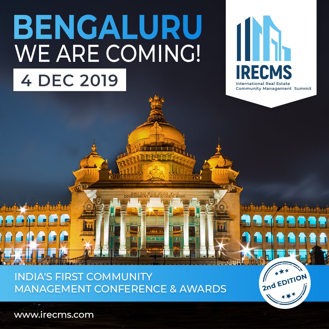 irecms's tweet photo. After a grand &amp; successful edition of International Real Estate Community Management Summit in Mumbai, IRECMS is now coming to Bengaluru to introduce the concept of 'Community Management.' Be a part of this game-changing summit and awards on 4th December 2019. Stay tuned!
#irecms https://t.co/uNpeODluTq