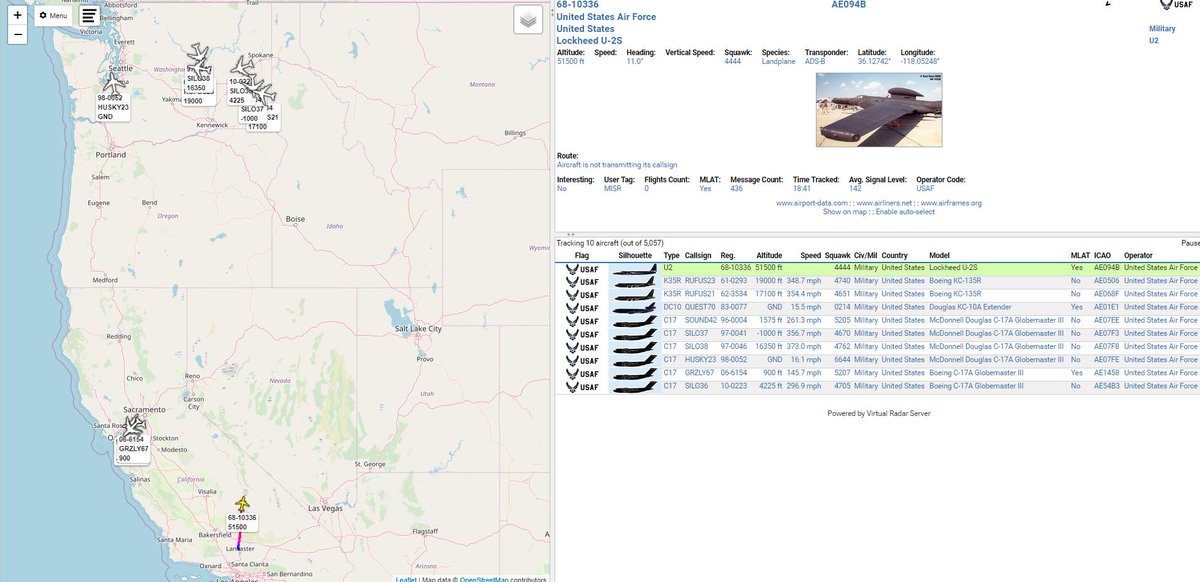 SLCScanner's tweet photo. United States Air Force
#LockheedU2 Flying over #California at 54,000FT and climbing. #avgeek #Avgeeks https://t.co/bNk68cWo9A
