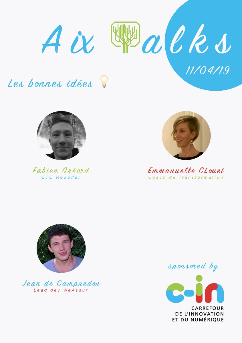 AixTalks's tweet photo. Vous oubliez ? Nous ? Jamais ! 💪  
Nous revenons ce jeudi avec la recette du bonheur ! Rien que ça !  
Ça se passe au C-IN, Carrefour de l'Innovation et du Numérique   
Avec une nouvelle talkeuse :

Emmanuelle Clouet (https://t.co/1CnxIwZVSm) https://t.co/kbsYzdhian