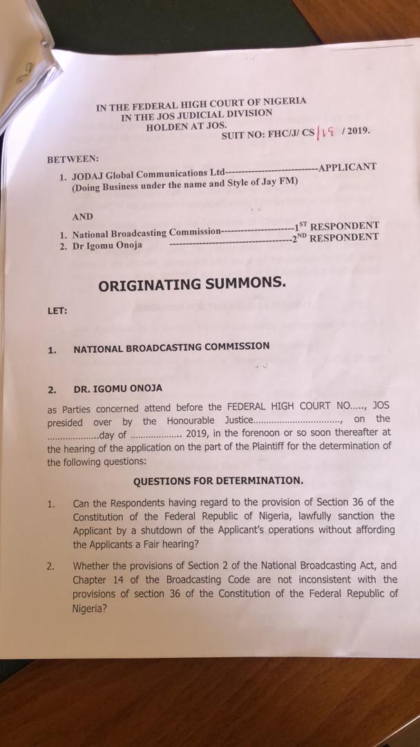 jayfmjos's tweet photo. PRESS RELEASE
11th April, 2019
NATIONAL BROADCASTING COMMISSION MUST FREE ITSELF FROM POLITICAL MANIPULATION
https://t.co/CL723CSFDP
#istandwithjayfm #FreePress @SaharaReporters @channelstv @nbcgovng @StateDeptDSS @NGRPresident @UKinNigeria @USEmbassyAbuja @Clintongee @MangnaYW https://t.co/09TXy9pkUQ