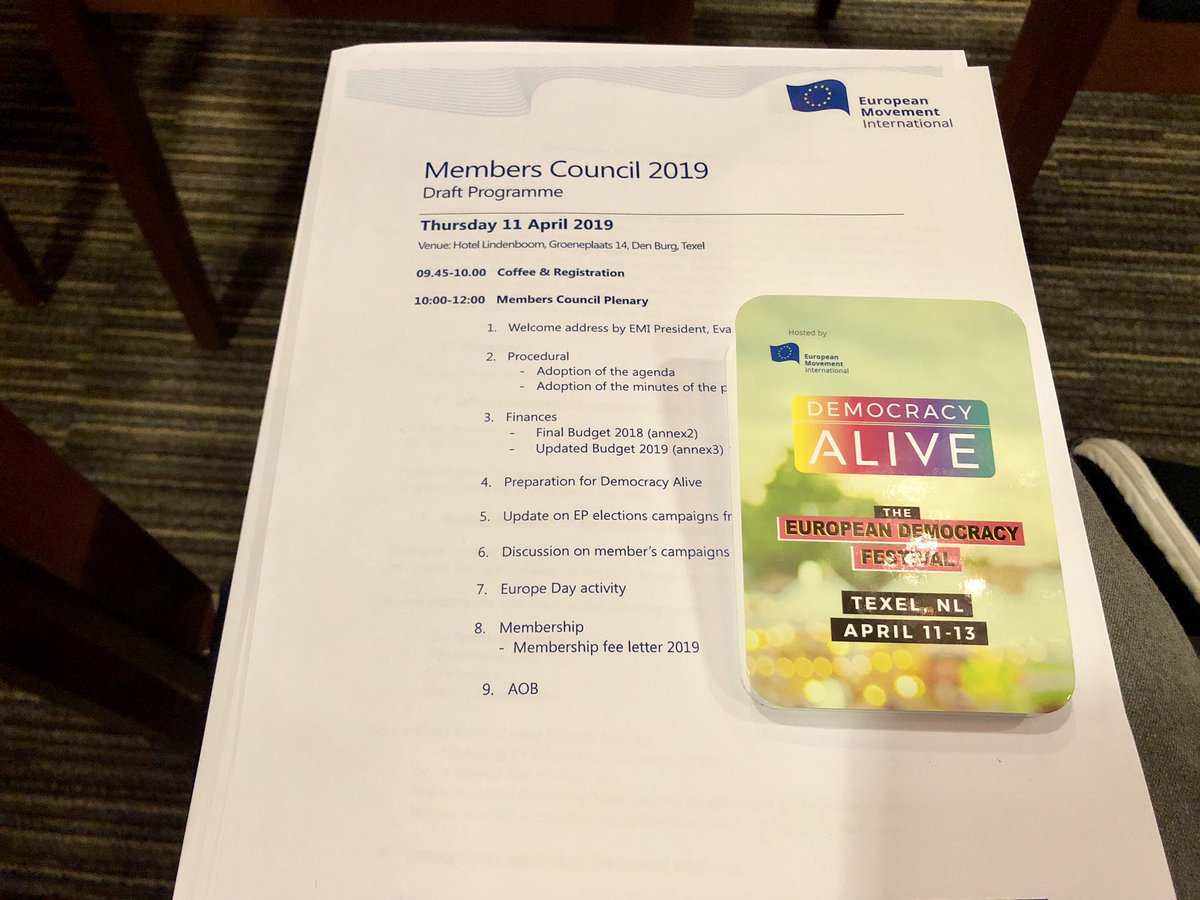 europanostra's tweet photo. 🇪🇺🗳 Pleased to present our main actions for #EUelections2019 at @EMInternational Members' Council:
✅ #BerlinCallToAction
✅ #Ode2Joy Challenge
✅ @actforculture #LiveOnlineDialogue
✅ #ThistimeImvoting
Now off to @DemFest_EU on beautiful island of #Texel 🇳🇱 https://t.co/nk2xxwDgON
