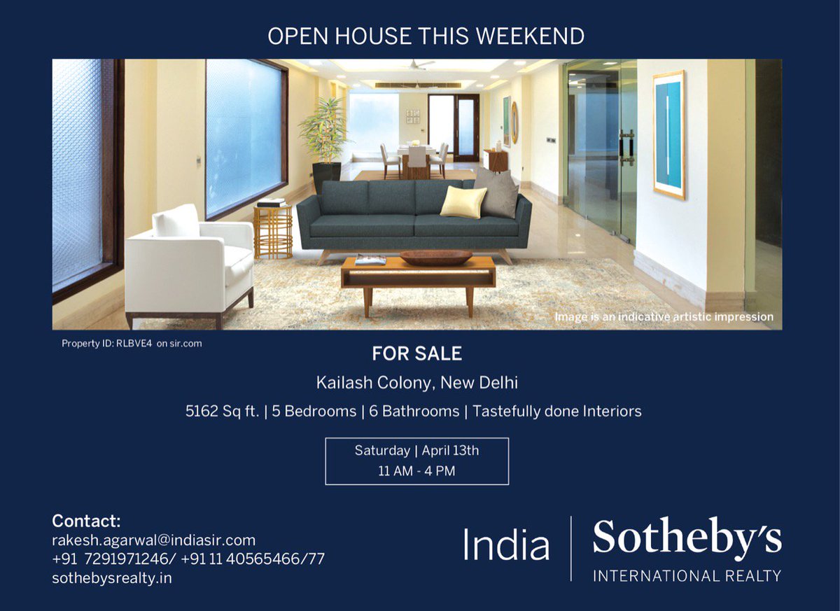 NIndia_SIR's tweet photo. ANOTHER OPEN HOUSE THIS WEEKEND !
View an apartment for sale in Kailash Colony, Delhi.
Know more about the property by visiting the link below:
https://t.co/yCzsJuLdgT
#openhouse #Southdelhi #luxuryapartment #forsale #luxuryrealty #Sothebysrealty #Sothebys #LIVESIR https://t.co/oVaAZxyCxS