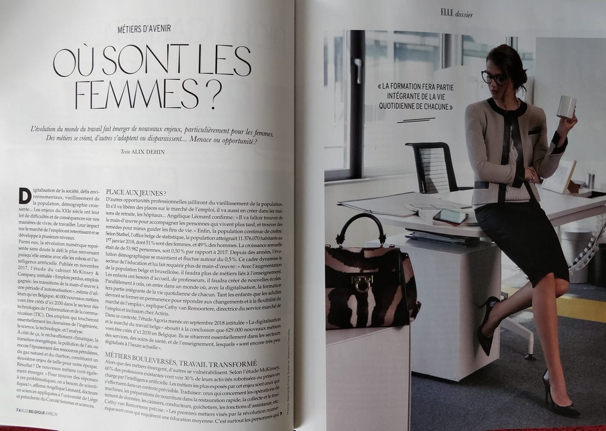 Angel_ULiege's tweet photo. Chouette dossier rédigé par @Aldehin "Métiers d'avenir, où sont les femmes ? dans le @ELLEBelgique  Avec la contribution de Claire Gavray, et la mienne en tant que présidente du comité Femmes&amp;Sciences @UniversiteLiege @ARESfwb_be https://t.co/0hfIo5RNXS