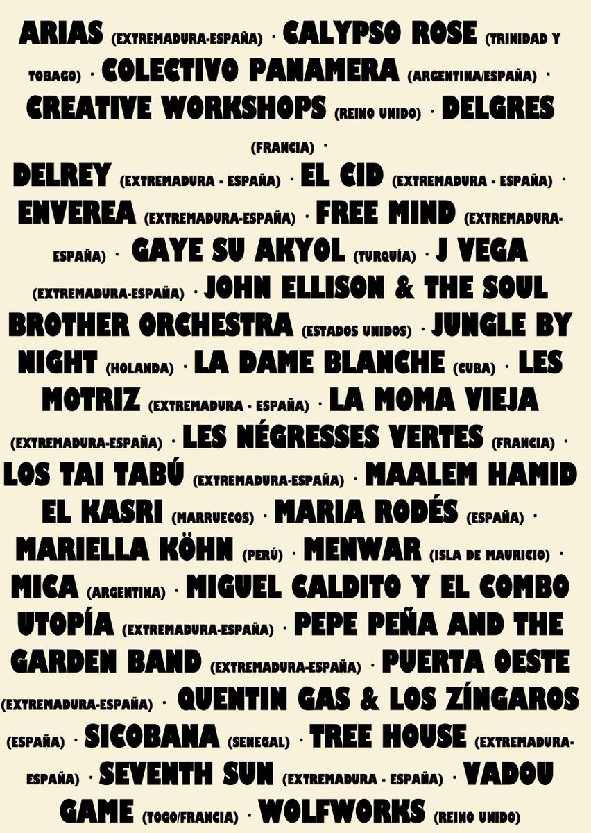 Os presentamos a todos nuestros artistas. El cartel completo de #WOMADCáceres2019 #música #músicasdelmundo