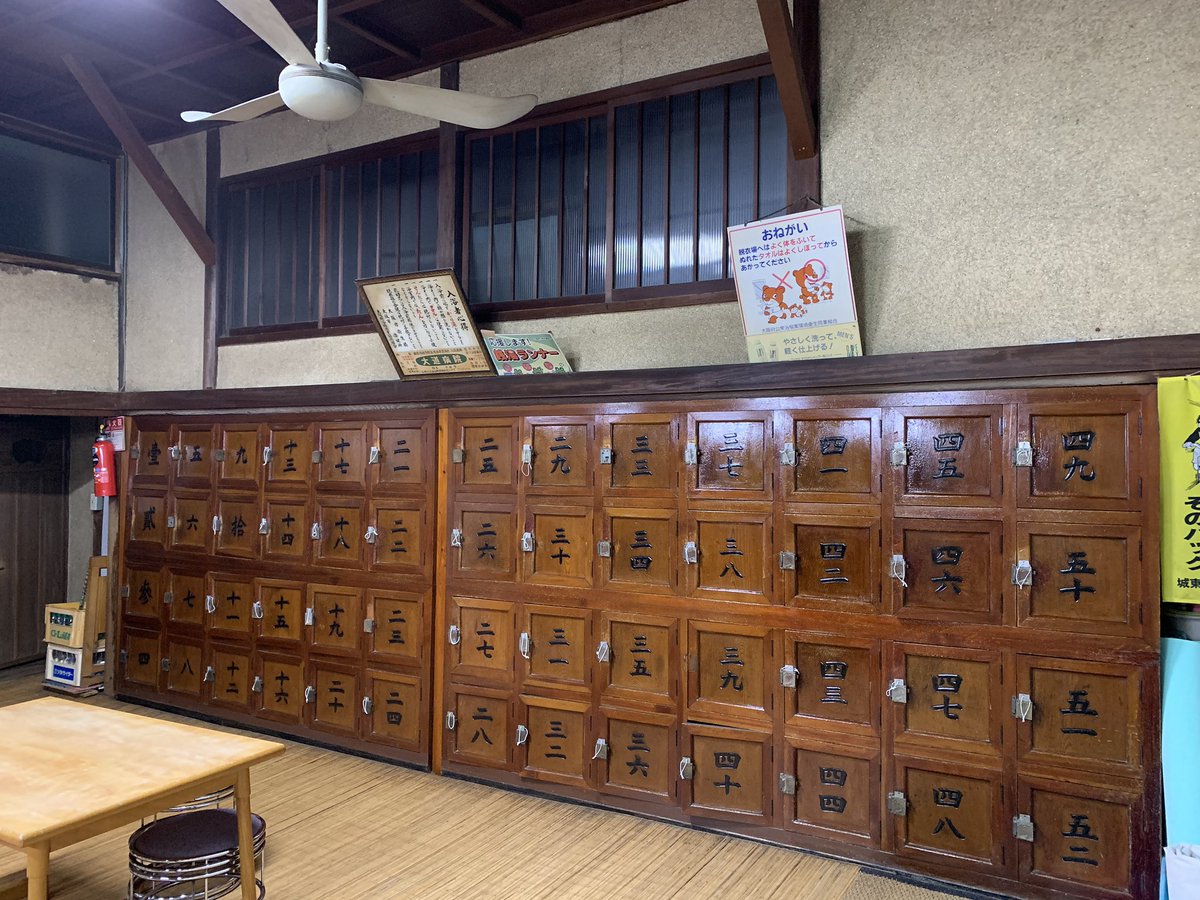 菊水温泉 大阪市城東区 漢数字の脱衣箱が素敵な銭湯 番台も年季が入っ