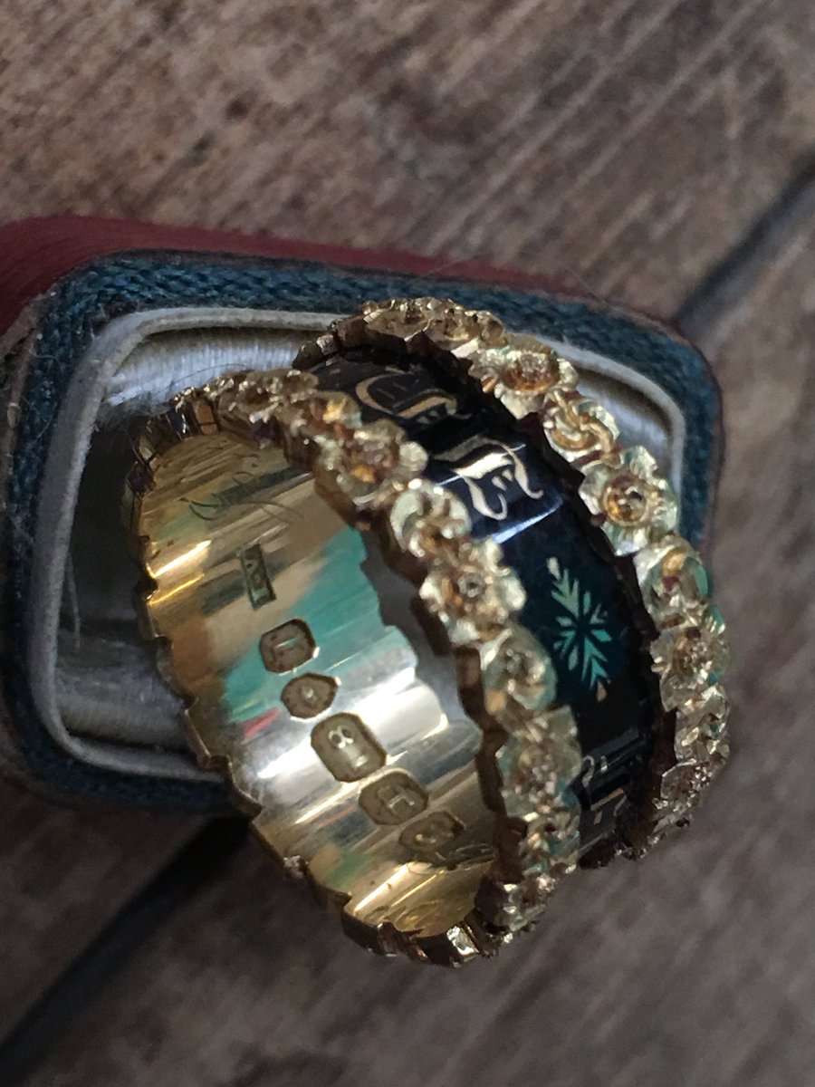 A little gem collected this morning- A Georgian 18ct Gold and Enamel Mourning ring dated 1827. #mourningjewellery #jewellery #georgian #antiques #auction