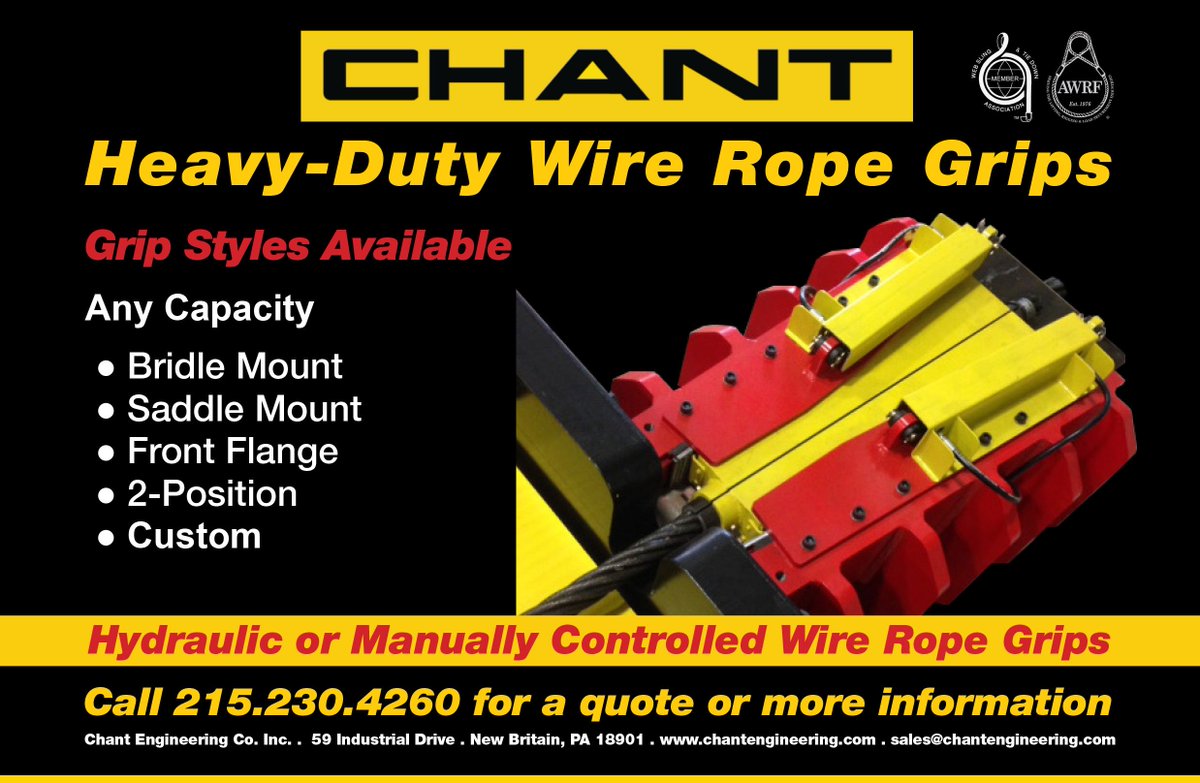 ChantEngineerCo's tweet image. Get a grip on your Wire Rope! 

Chant offers several styles of Wire Rope Grips. Hydraulically or manually controlled.

Call 215.230.4260 to request a quote on a new grip or get a great price on a used grip. 

#wirerope #grip #wireropegrip #rigging #prooftest
