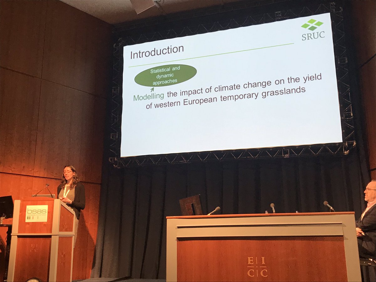 Using dynamic models of climate change effects on pastures, a very informative talk by Martha Dellar at #BSAS2019 from <a href="/SRUC/">SRUC</a> and <a href="/EdinburghUni/">The University of Edinburgh</a>
