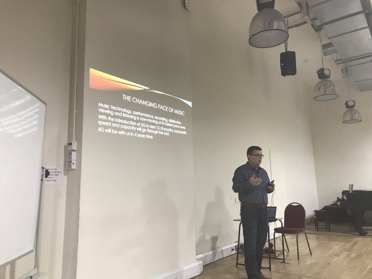 lizlanecomposer's tweet photo. Really interesting and diverse final #meetthemuso talk of the 2019 #TL_CPMM @TrinityLaban residential given by Martin Gernon @BB1887 @TheBrassPass - with fascinating discussions afterwards including the future of music technology. @KateAtko @DvGammeren @benjaminred https://t.co/GQoqrNfn4r