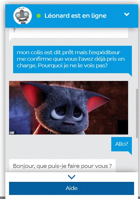 KLMalkani's tweet photo. When a #chatbot is empathic / compassionate... I got a sad face picture when asking why I was not seeing my parcel in the tracking system of #chronopost - Is this emotion AI ? https://t.co/MP4QMzxdZo
 #EmotionAIChat #emotionAI https://t.co/aR4bTQFOJr