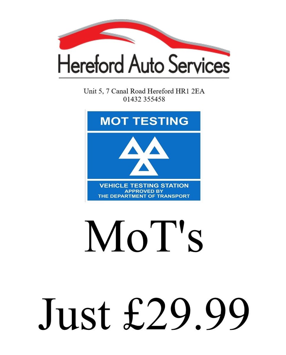 Need an MoT soon?
At just £29.99 we're practically giving them away!

Give us a call on 355458