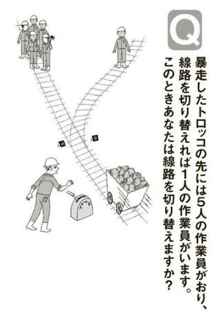暴走したトロッコの行き先には５人の作業員or１人の作業員がいます。「線路を切り替えますか？」