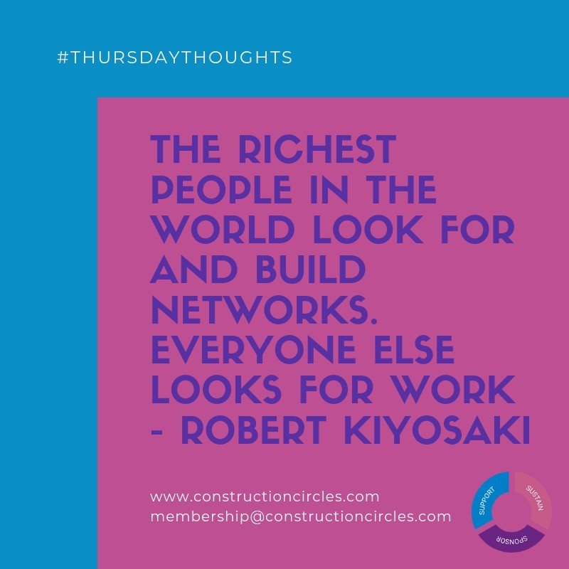 It's quite a statement - but so much truth in it.  Build your network, build relationships and the work will come.  #constructioncircles #thursdaythoughts #networking #buildnetworks #relationships #berich #networkgoals #connections