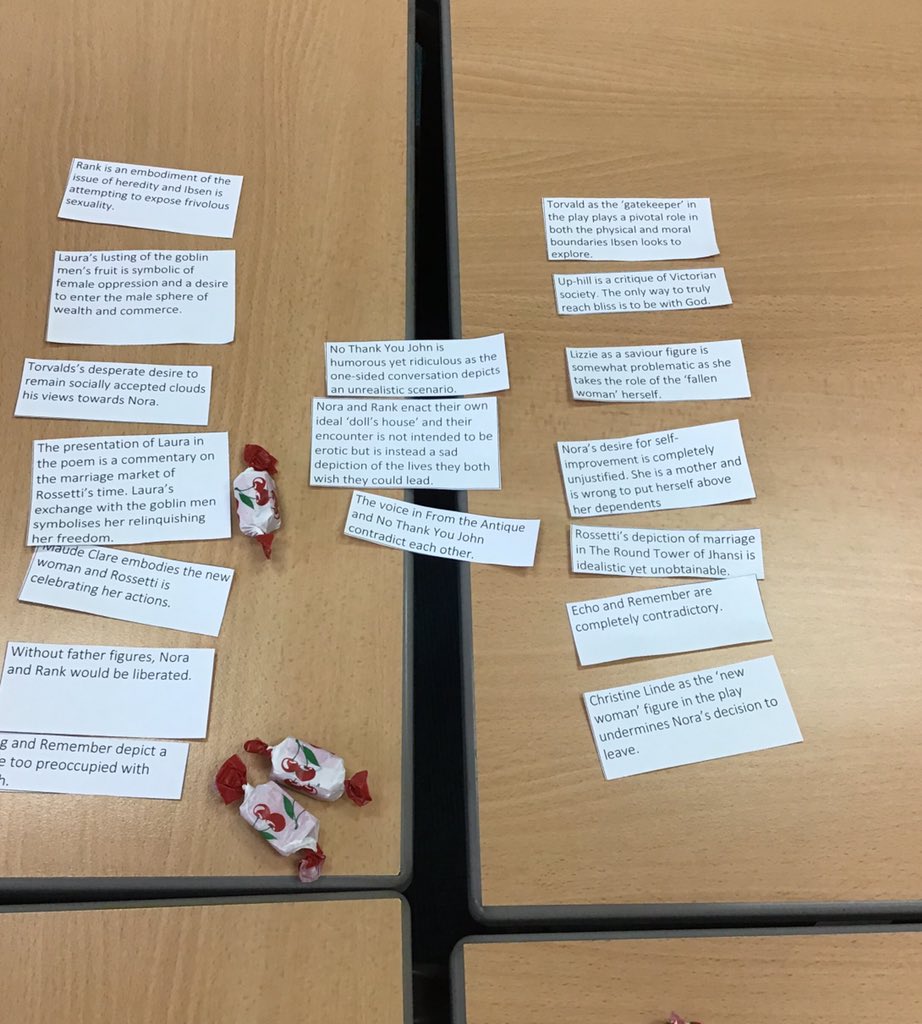 RGSWEnglish's tweet photo. Ibsen, Rossetti and sweets #revision https://t.co/Qm0EWEfuEm