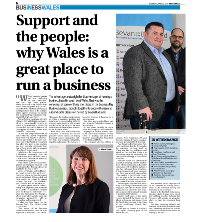 VortexIoT's tweet image. At a recent roundtable hosted by @bevanbuckland our Managing Director @adriangriffsutt gave his views on locating @VortexIoT in #Wales as a result of the ecosystem and enviornment creatd by the likes of @WelshGovernment, @devbankwales and @SBCityDeal. @Vizolution @netcrate