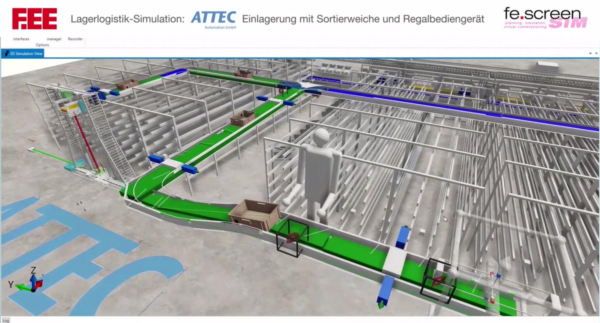 Neues Video auf unserem fe.screen-sim YouTube-Kanal für virtuelle #Inbetriebnahme: ATTEC GmbH Anwendungsbeispiel #Simulation #Lagerlogistik #Fördertechnik #Einlagern mit #Sortierweiche und #Regalbediengerät: youtu.be/qjOFn3hOAOM #Anlagensimulation #DigitalerZwilling