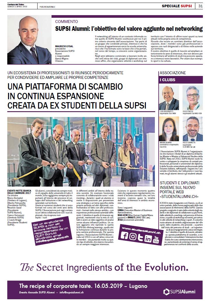 SUPSIAlumni's tweet photo. 📰🗞 SUPSI Alumni e i suoi Club sul Corriere del Ticino di oggi 📰🗞

@StudentiSupsi  
@supsi_ch  

#news #Ticino #Sup https://t.co/87GBimDlkD