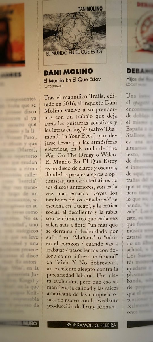 danimolinomusic's tweet photo. Mientras termino de escribir el próximo disco, nos llega esta crítica desde la revista @rockestatal sobre “El mundo en el que estoy”, dándonos un 85 nada menos. 

Muy agradecido a Rock Estatal y a Ramon G. Pereira por tomarte el tiempo de escuchar el disco y escribir sobre él! https://t.co/xoelXhYcPE