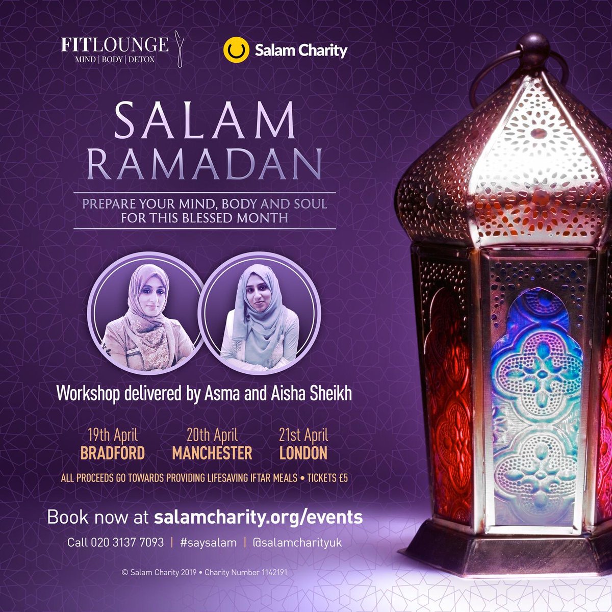 salamcharityuk's tweet photo. Get ready for Ramadan with Aisha and Asma from Fit longe who will drop in to share their extraordinary life journey, sharing inspirational life hacks along the way. A day full of reminders, guidance and motivational talks will refresh  your mind, body and soul for ramadan. https://t.co/3EEYu61Hma