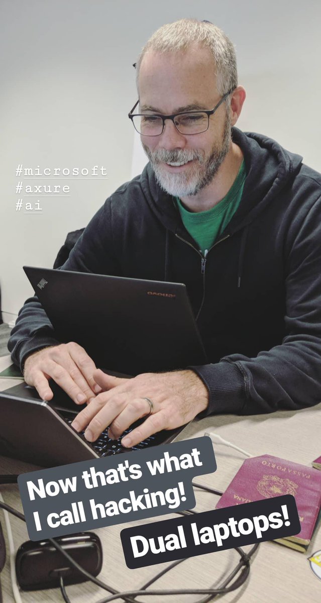 missninawei's tweet photo. Now that's what I call hacking! Kieth killing it with dual laptops! 💻💻 Last day at @MicrosoftUK #Axure #AI #Hackathon #MachineLearning @rufusleonard https://t.co/cx28JfpUwe